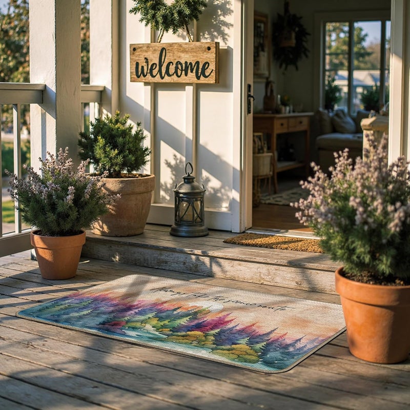 GTYNU Camping Adventure Nature Mountain Door Mat 17 x 30,Always Take The Scenic Route Watercolor Forest Decor for Indoor Outside Entrance,Gifts for Camping Camper Lover,Camper RV Rugs for Inside - Image 4